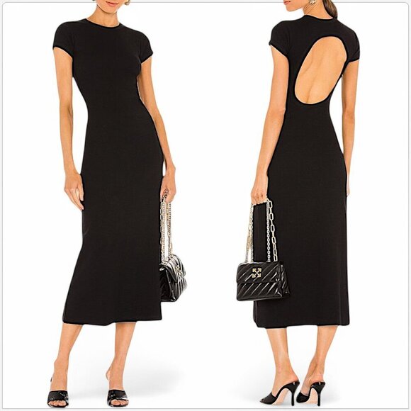 All Saints Frankie Black Back Cutout Ribbed Cotton Knit T-Shirt Dress New NWT 2 - Picture 1 of 6
